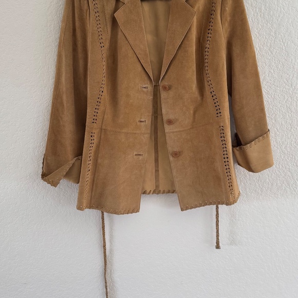 Helline Tan Suede Jacket | Western Whipstitch Leather Blazer | Size 42 - Picture 2 of 6